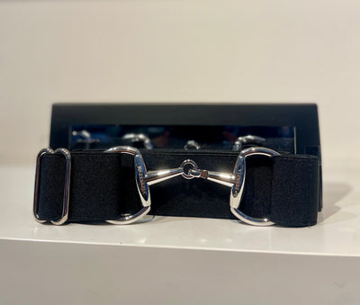 Pesazia - Logo Stretch Bit Belts - Black w/ Silver Snaffle Bit