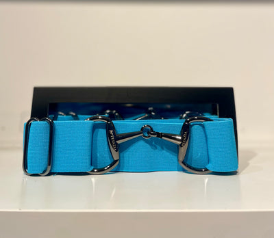 Pesazia - Logo Stretch Bit Belts - Turquoise w/ Black Snaffle Bit