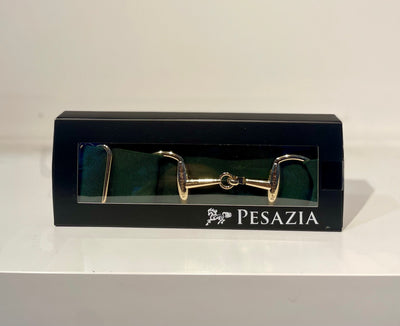 Pesazia - Logo Stretch Bit Belts - Hunter Green w/ Gold Snaffle Bit