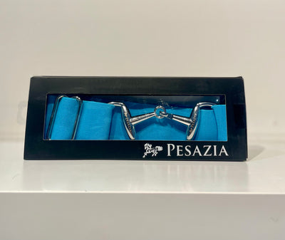 Pesazia - Logo Stretch Bit Belts - Turquoise w/ Silver Snaffle Bit