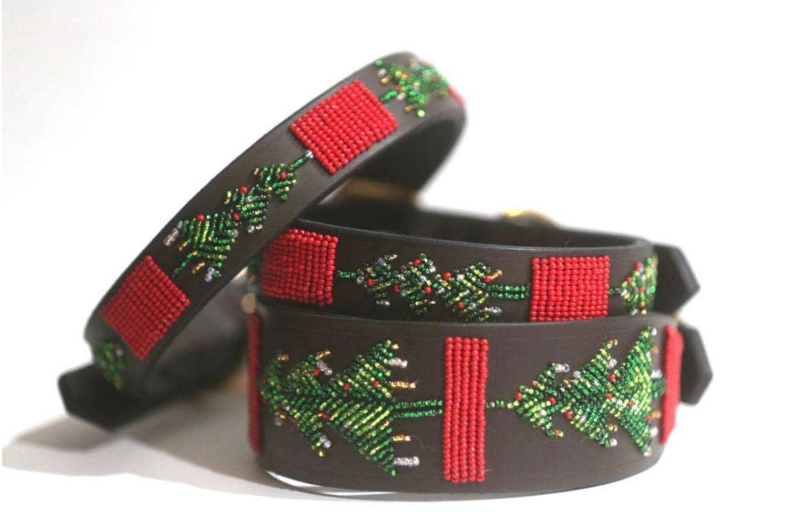 TKC Exclusive Holiday Christmas Tree Beaded Dog Collar - Exceptional Equestrian