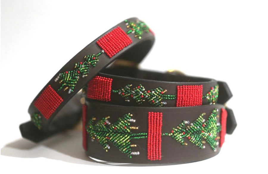 TKC Exclusive Holiday Christmas Tree Beaded Dog Collar - Exceptional Equestrian 