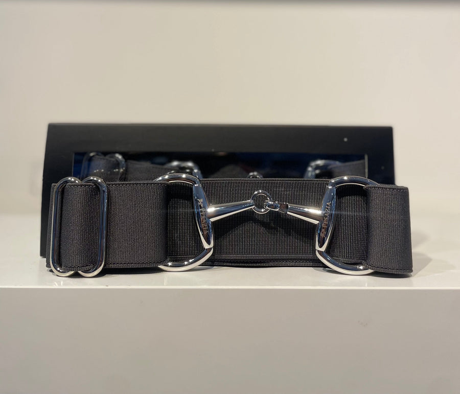 Pesazia - Logo Stretch Bit Belts - Grey w/ Silver Snaffle Bit