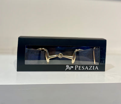 Pesazia - Logo Stretch Bit Belts - Grey Textured w/ Gold Snaffle Bit