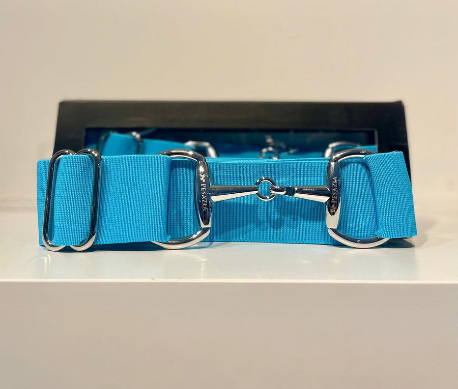 Pesazia - Logo Stretch Bit Belts - Turquoise w/ Silver Snaffle Bit