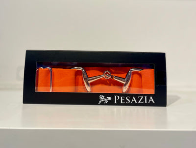 Pesazia - Logo Stretch Bit Belts - Orange w/ Rose Gold Snaffle Bit