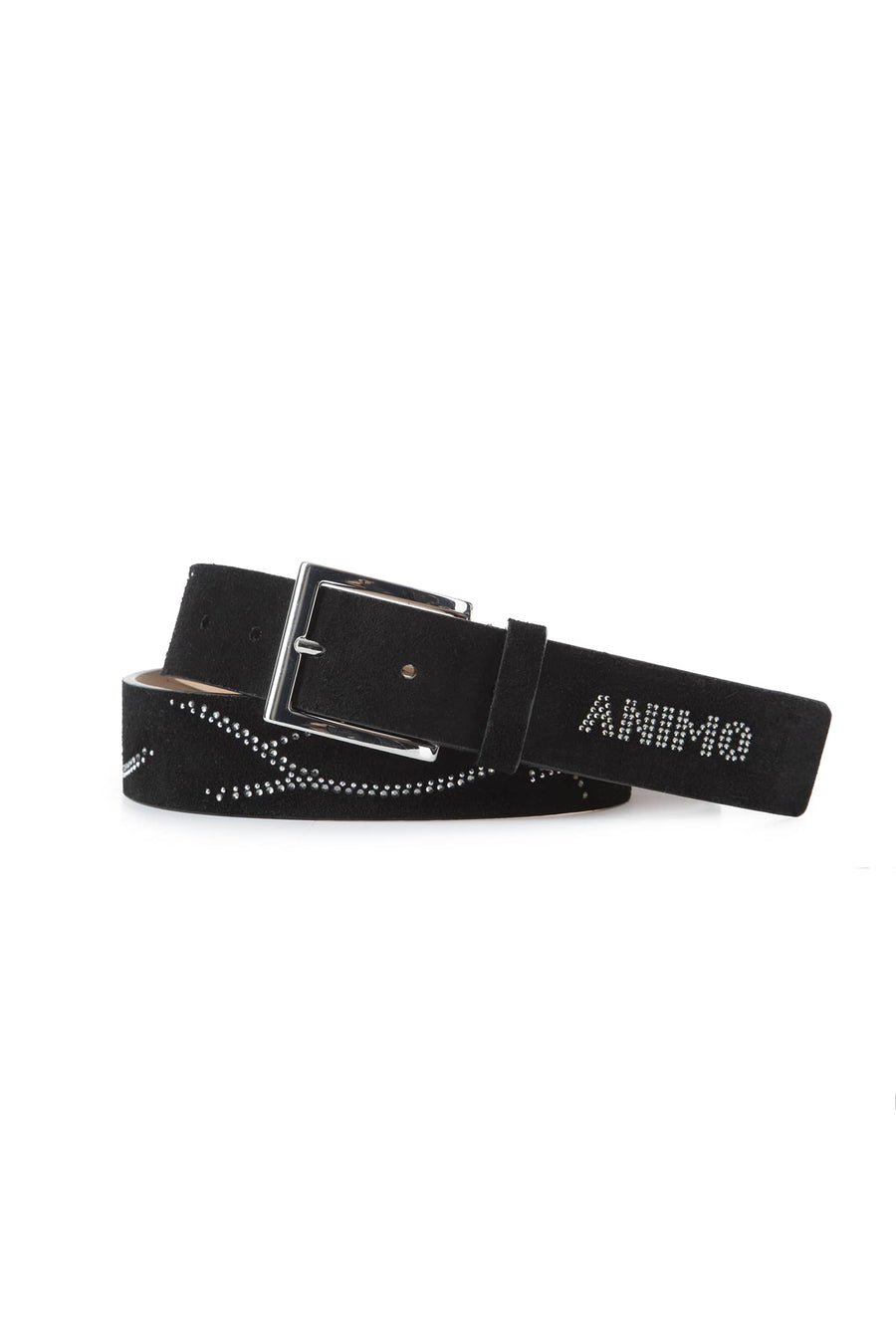 Black Belt with Rhinestone detailing throughout and Rhinestone ANIMO lettering.