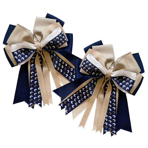 Kathryn Lily Equestrian - Navy/Tan Horse Heads Show Bow