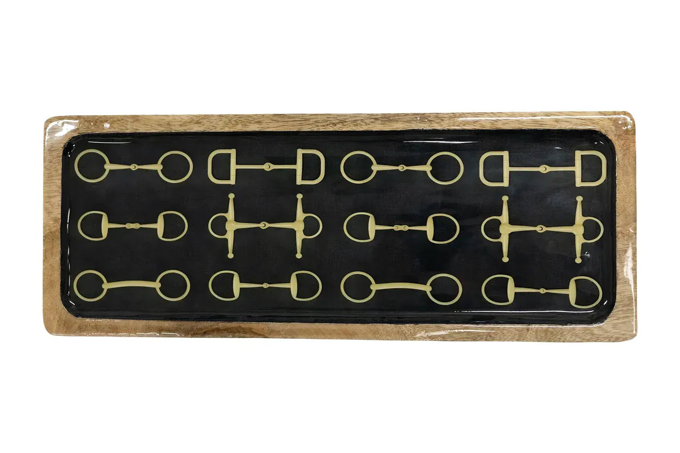 Huntley Equestrian Snaffle Long Wooden Serving Tray - Black and Gold