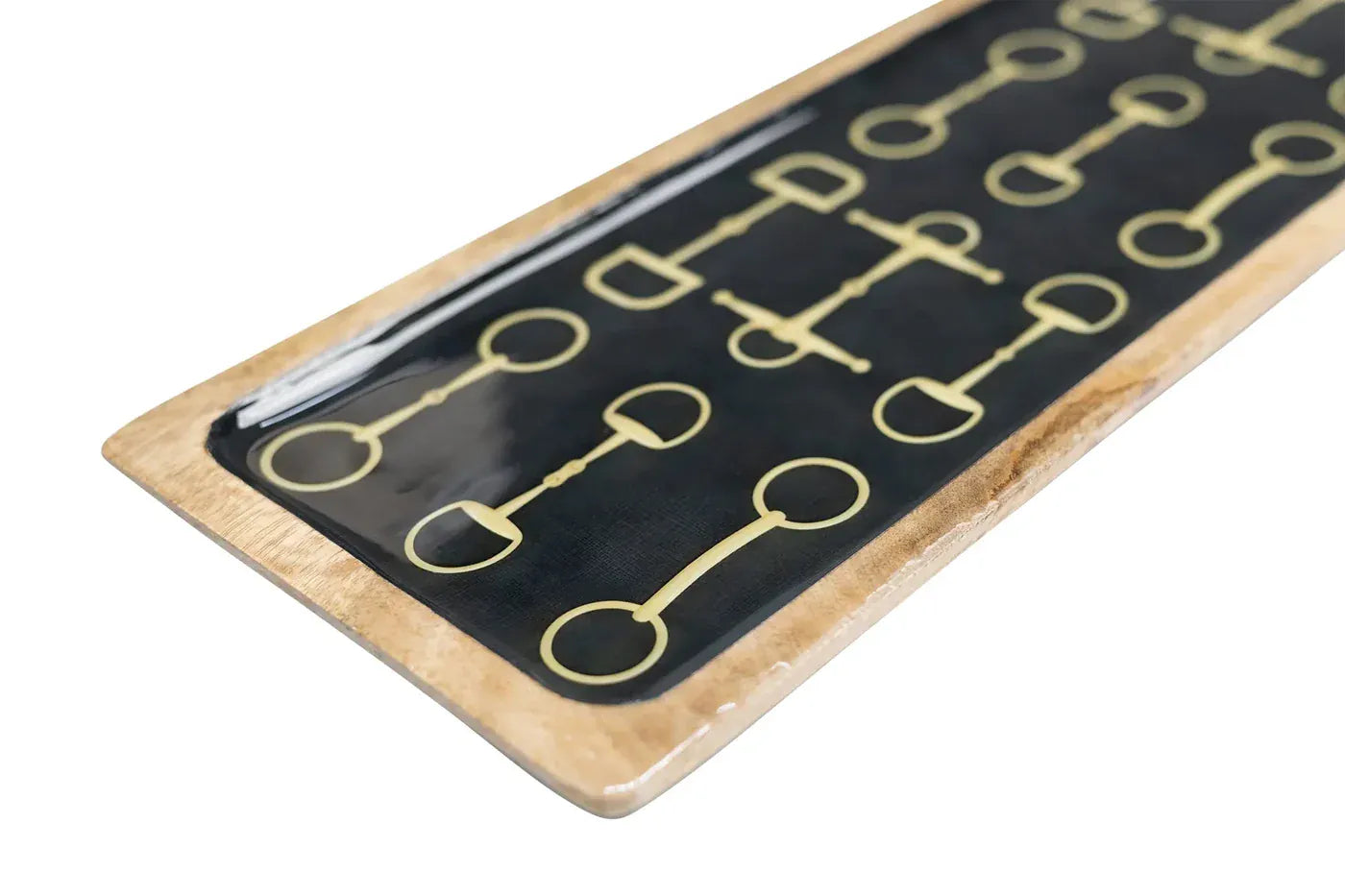 Huntley Equestrian Snaffle Long Wooden Serving Tray - Black and Gold