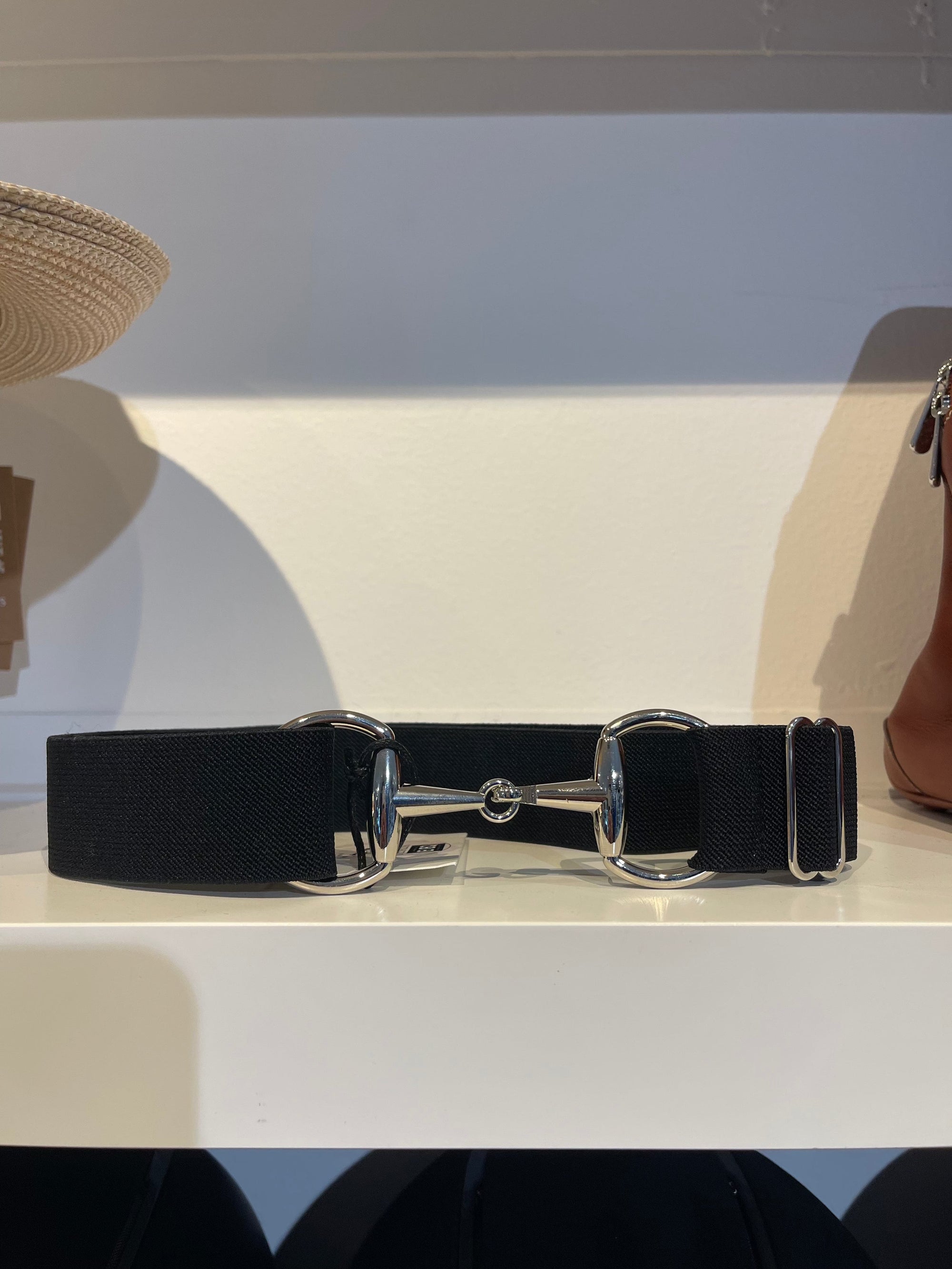 Pesazia - Stretch Bit Belts - Black w/ Silver Snaffle Bit - Exceptional Equestrian