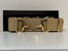 Pesazia - Logo Stretch Bit Belts - Beige Textured w/ Gold Snaffle Bit