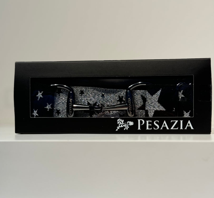 Pesazia - Logo Stretch Bit Belts - Black & Silver Stars w/ Black Snaffle Bit