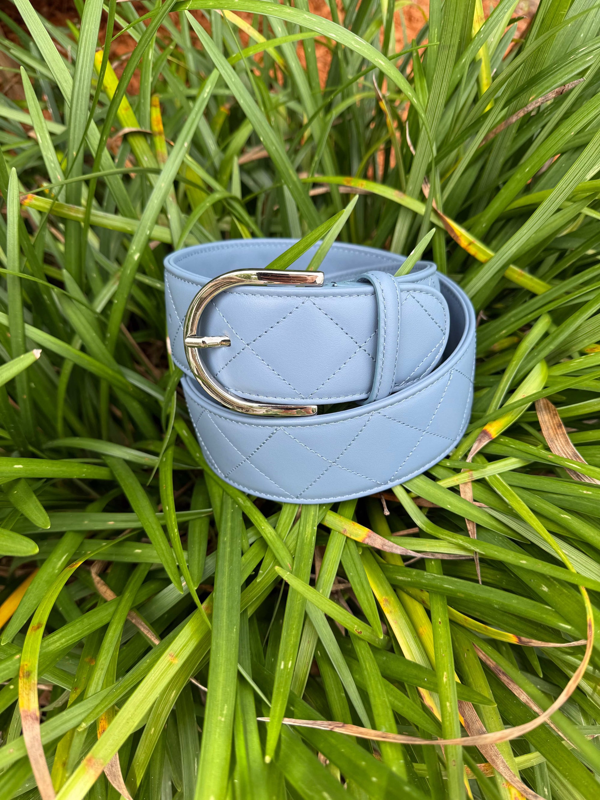 Tailored Sportsman Quilted C Belts -  Sky/Silver TS25