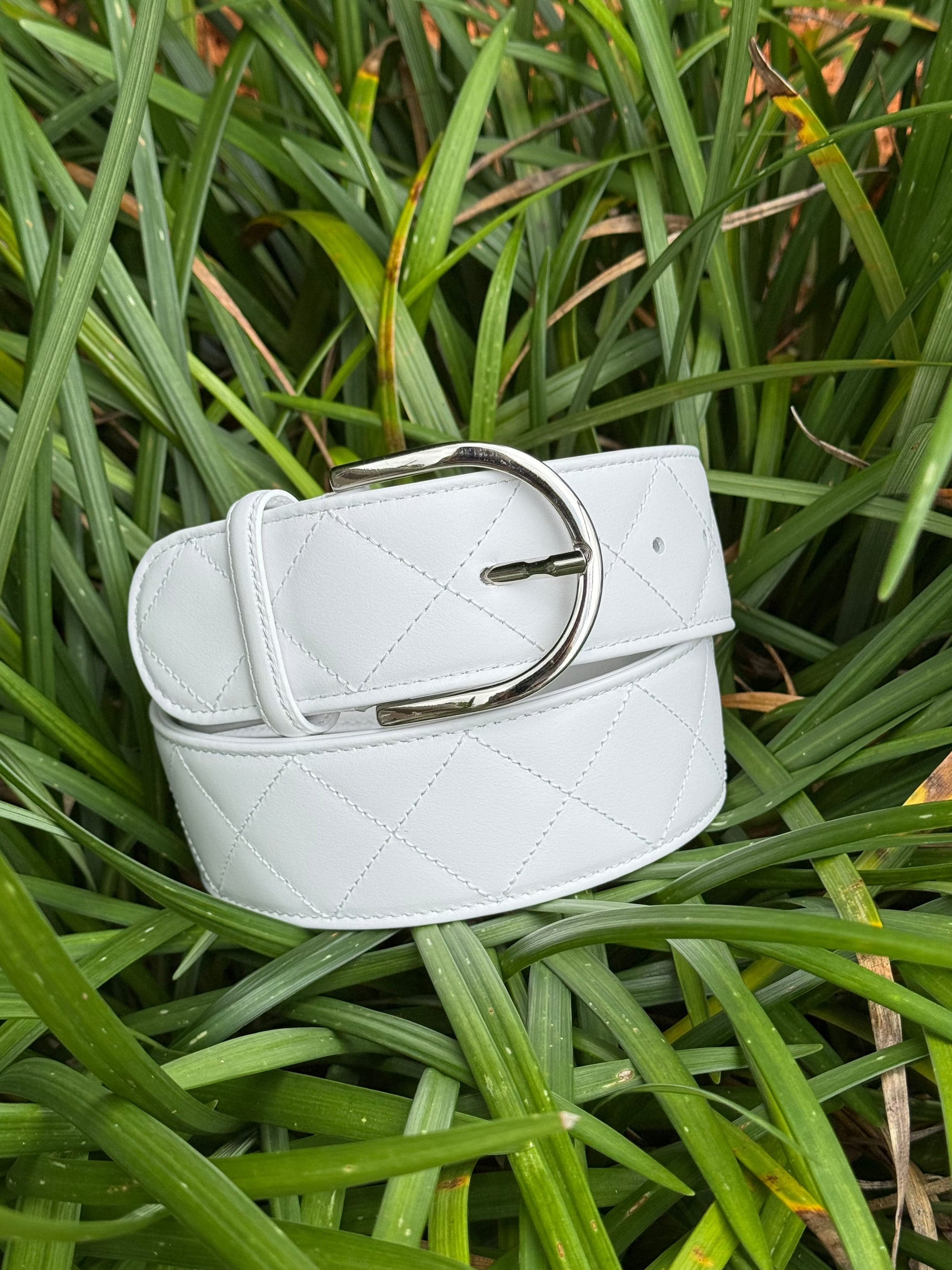 Tailored Sportsman Quilted C Belts -  White/Silver TS25