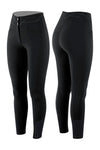Black Women's high-waist breeches with knee grip. The waist has a two-button closure. Black ankle cuffs. Animo logo on outer thigh and design on waistband – both in rhinestones.