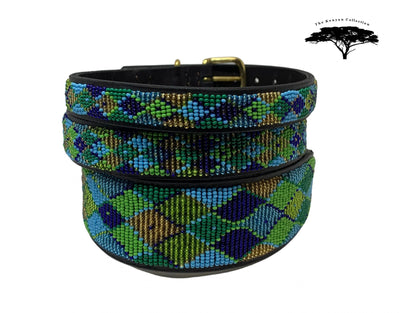 "Peacock Argyle" Beaded Dog Lead