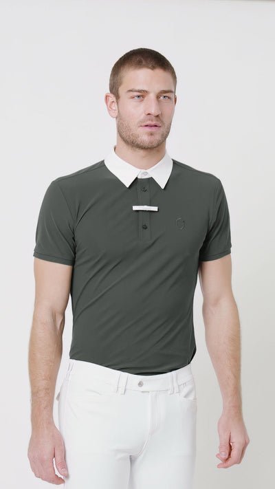 Dark Forest Green Short Sleeve Polo w/ White Collar, and Custom Samahield perforation highlights the reverse whilst a tone on tone Samshield blazon sits on the chest.