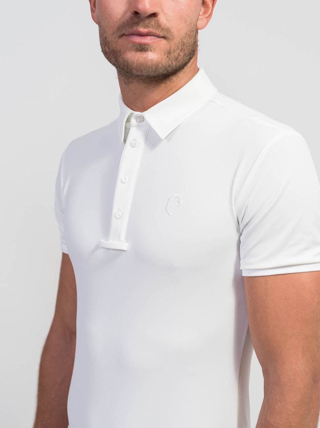 White Short Sleeve Polo Custom Samahield perforation highlights the reverse whilst a tone on tone Samshield blazon sits on the chest.