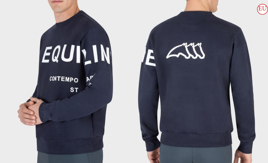 Men's Navy Blue Sweatshirt with 3D Equiline Logo Across front and back.