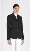 Black Equiline Show Coat with Chain ball embroidery on collar. And rhinestone buttons