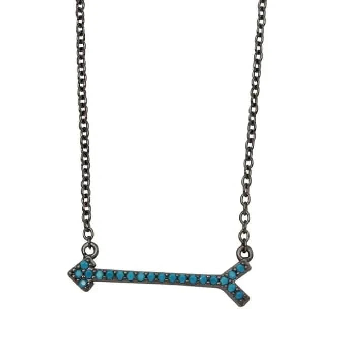 KELLY HERD BLACK RHODIUM ARROW NECKLACE WITH TURQUOISE STONES - Exceptional Equestrian