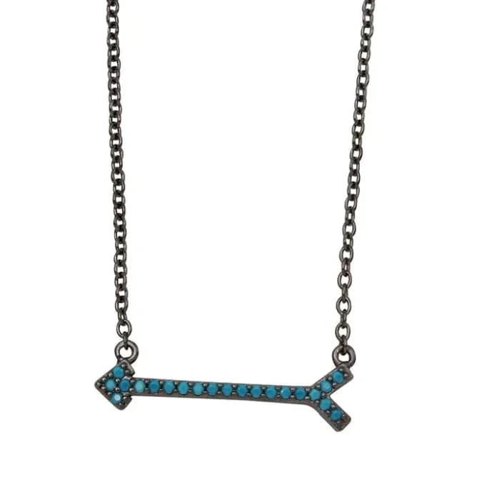 KELLY HERD BLACK RHODIUM ARROW NECKLACE WITH TURQUOISE STONES - Exceptional Equestrian 