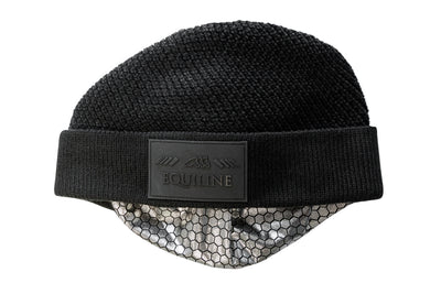 Black Equiline Knit Beanie w/ Large Equiline Logo. Showing lining - E-TRW lining