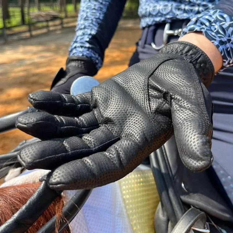 Correct Connect™ - Tackified Copper Tech™️ Leather Premium Riding Glove in Black