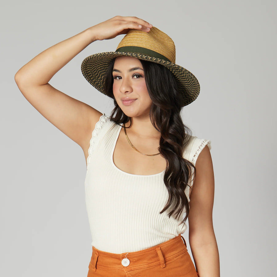 San Diego Hat Co. - Women's Colorblock Fedora With Band & Faux Leather Bow Band