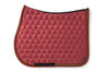 Garnet Saddle Pad with Rhinestone and Tone on Tone Piping, and small Animo logo on bottom of pad.