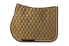 Brass Saddle Pad with Rhinestone and Tone on Tone Piping, and small Animo logo on bottom of pad.