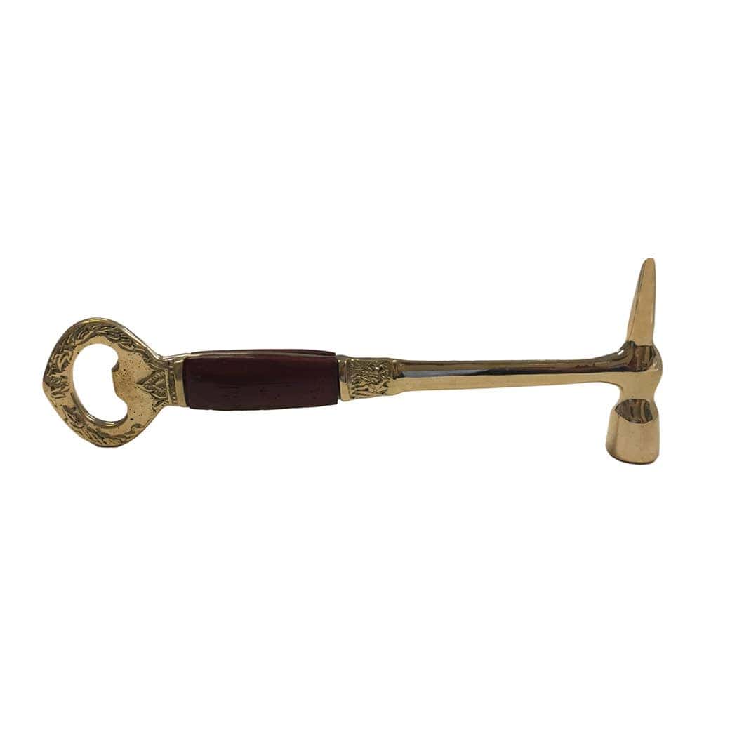 Madison Bay Co. - Historical Home Decor Reproductions - Brass Ice Hammer & Bottle Opener with Wood Handle | Barware