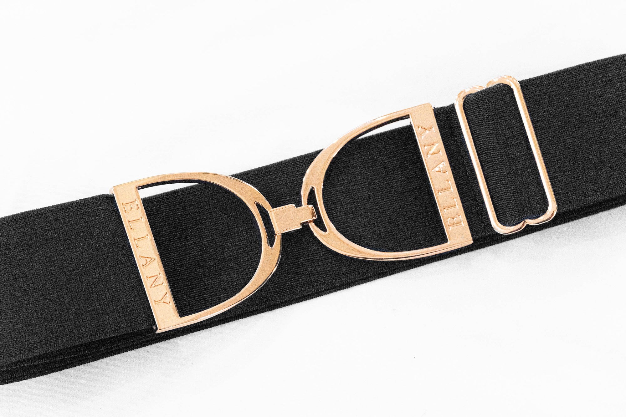 Huston x Ellany - Black - 2" Rose Gold Stirrup Equestrian Elastic Belt
