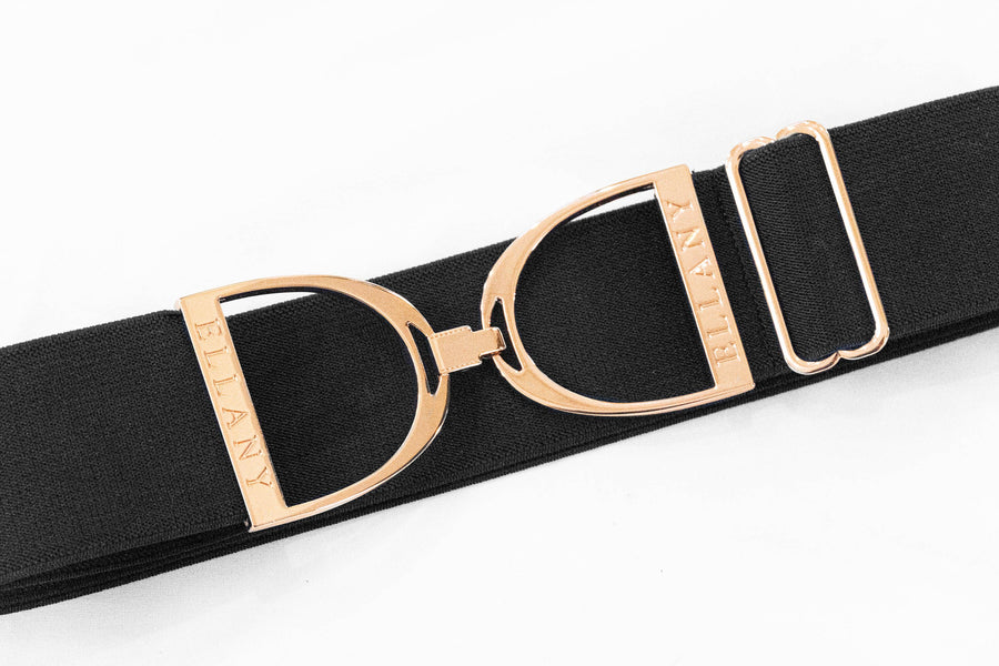 Huston x Ellany - Black - 2" Rose Gold Stirrup Equestrian Elastic Belt