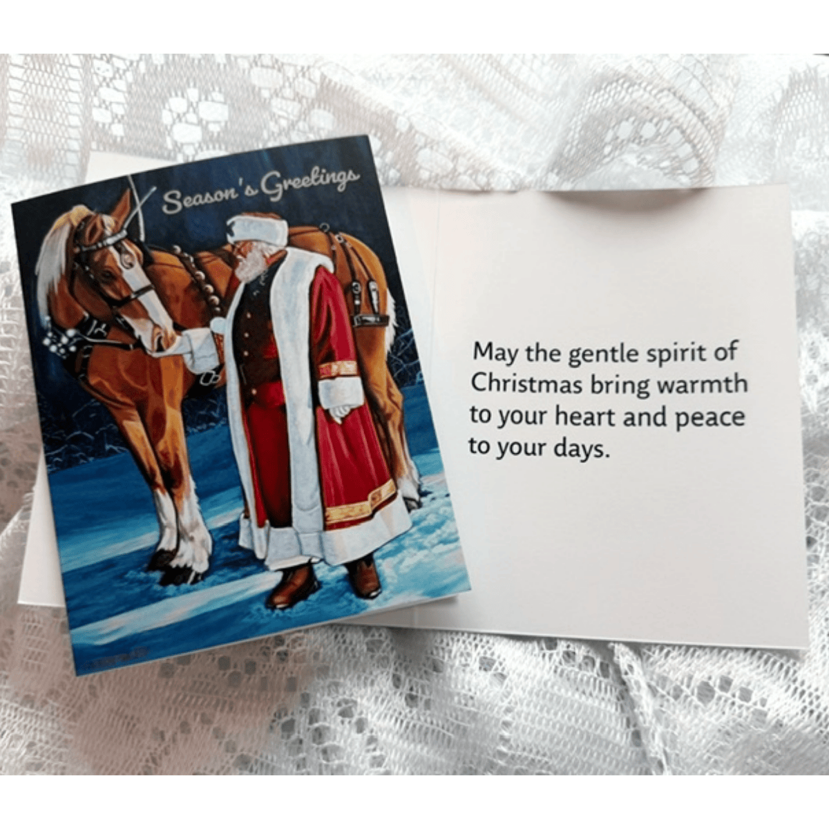 Forever Caroline - Santa & Horse Christmas Greeting Card w/ Inside Sentiment