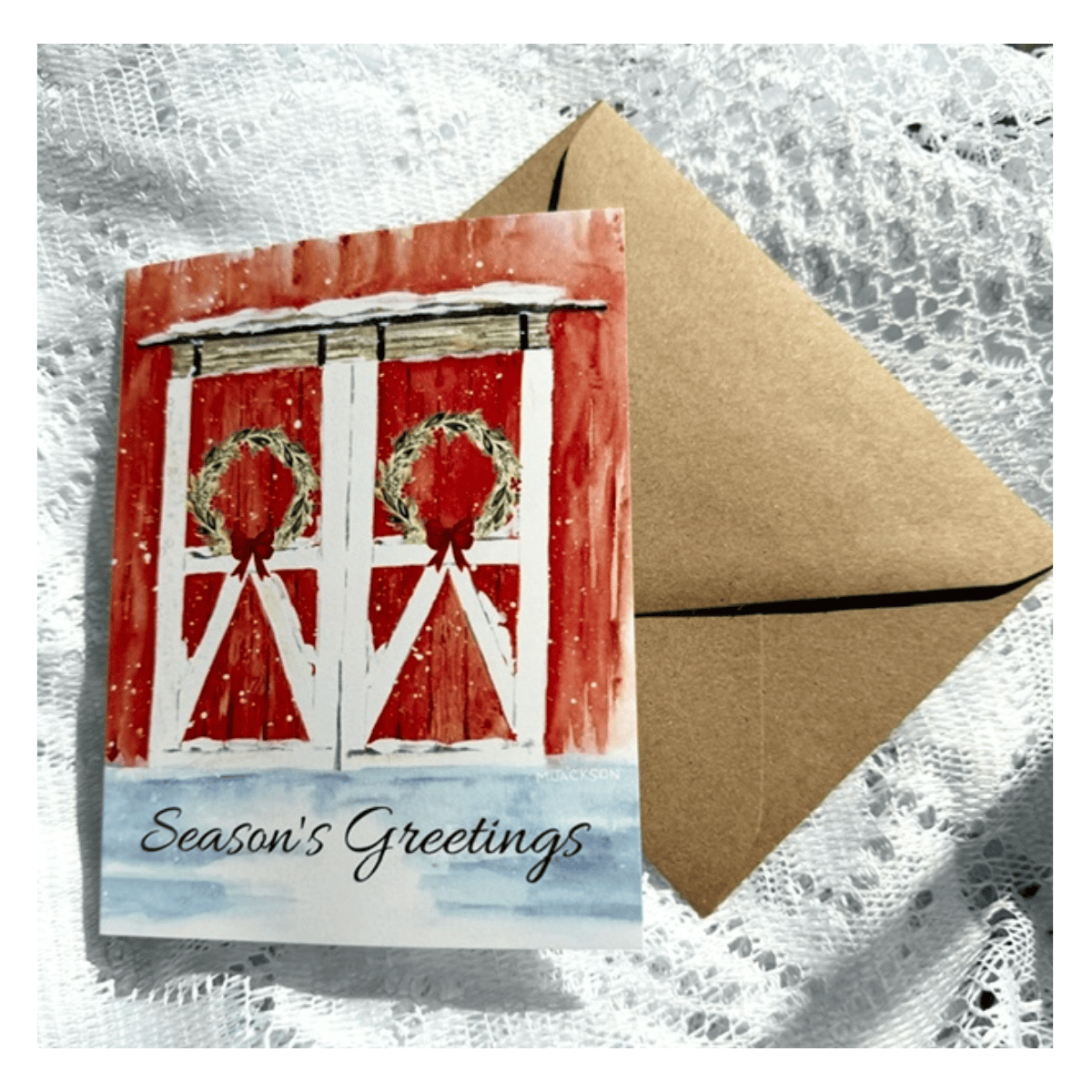 Forever Caroline - Holiday Greeting Card w/ Farmhouse Art and Inside Message