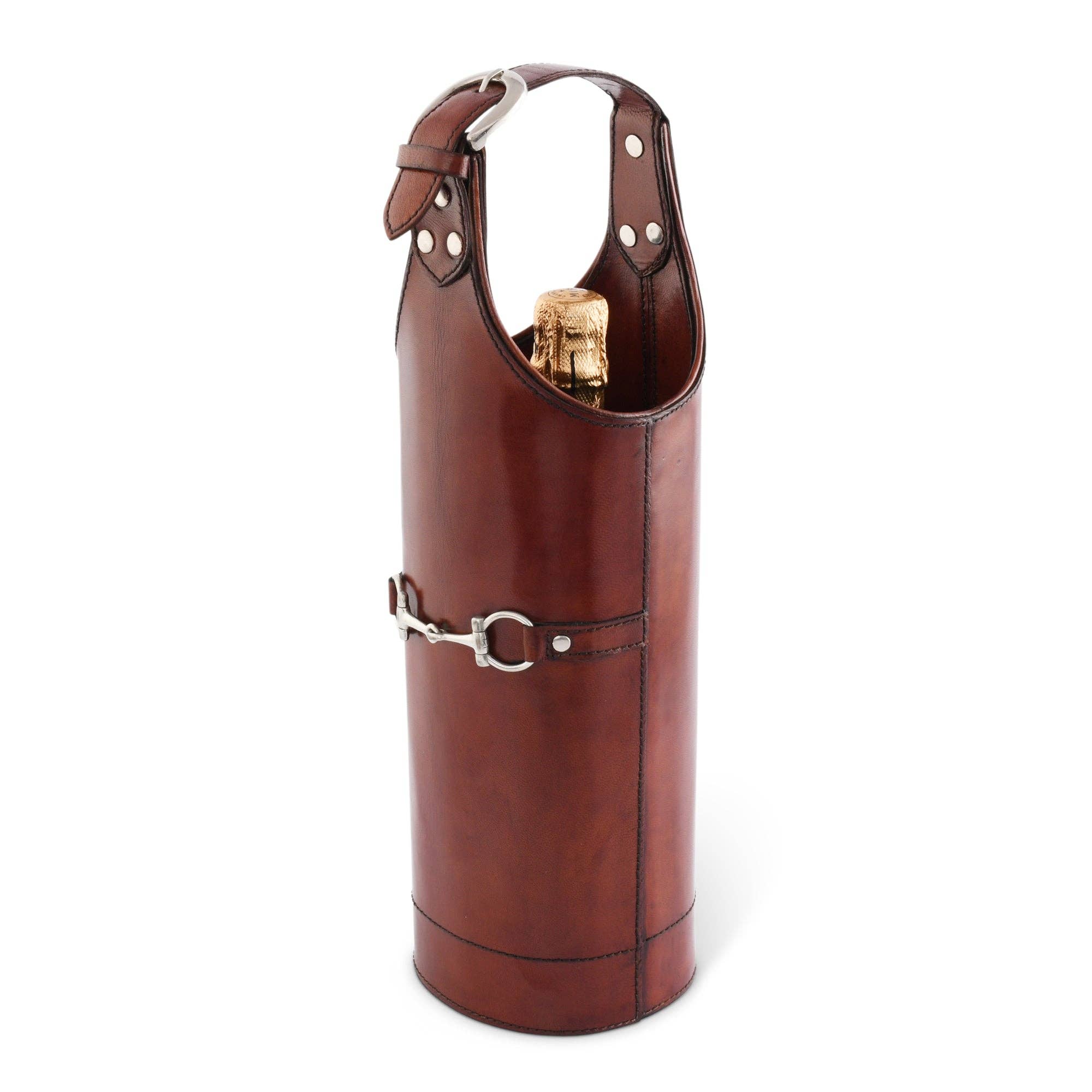 Vagabond House - Premium Genuine Leather Bit Single Wine Bottle Carrier