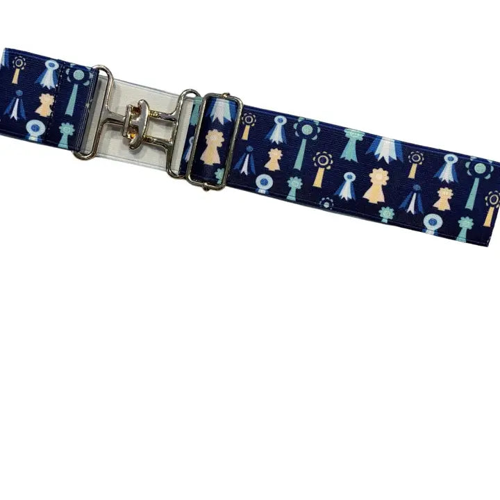 Kathryn Lily Equestrian - Navy Ribbons Elastic Belt 1.5"