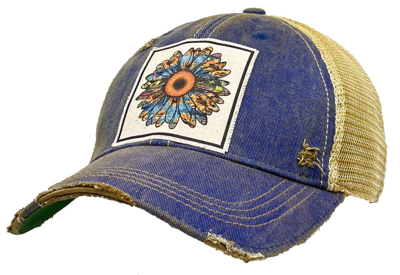 Vintage Life - Flower Vintage Distressed Women's Trucker Hat Baseball Cap