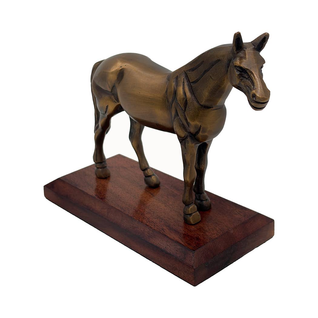 Madison Bay Co. - Historical Home Decor Reproductions - Antiqued Brass Horse on Wood Stand | Home Accents