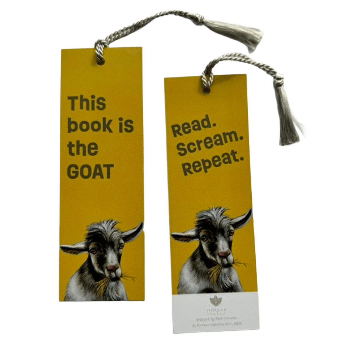 Forever Caroline - Bookmark w/ Whimsical Goat & Punny Messages | Two-Sided with Tassel
