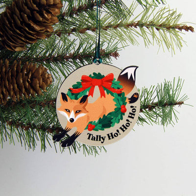 Hunt Seat Paper Co. - Tally Ho! Ho! Ho! Holiday Fox Christmas Tree Ornament - Exceptional Equestrian