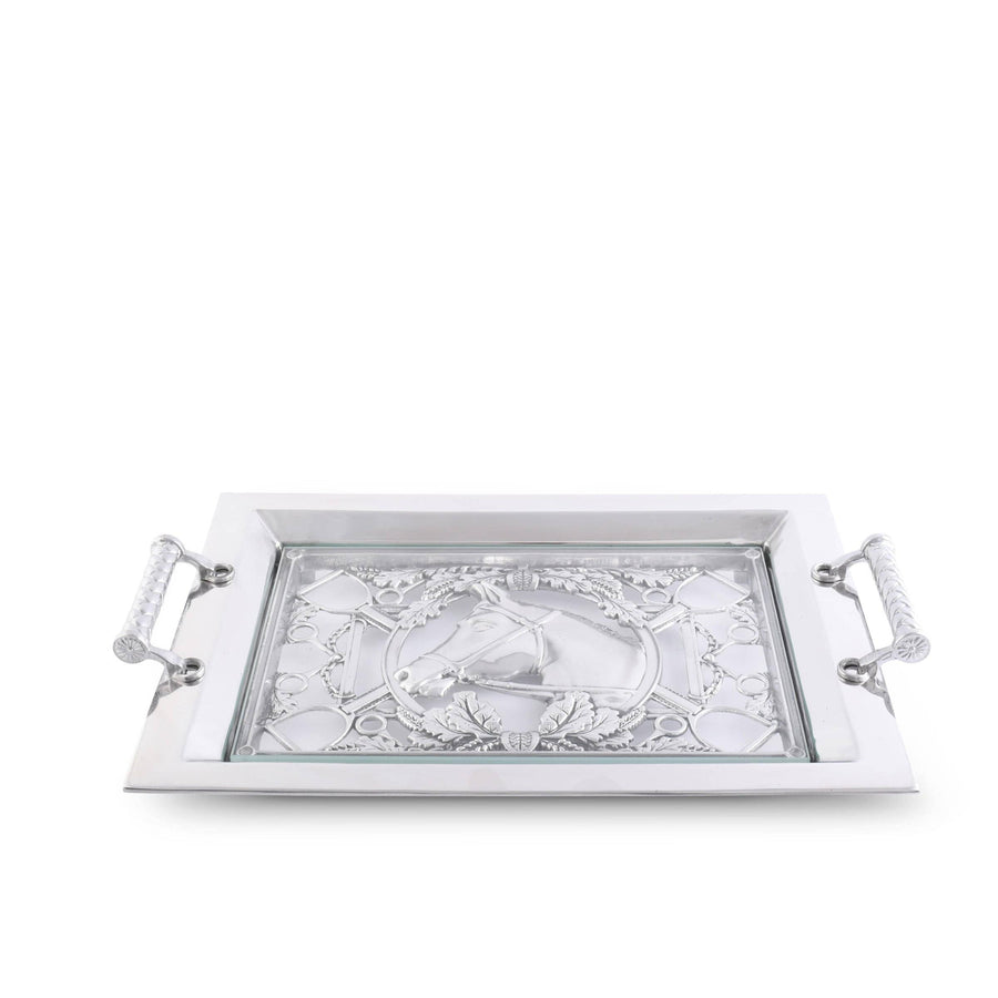Arthur Court - Equestrian Horse Glass Top Serving Tray