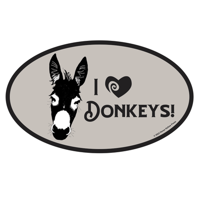 Horse Hollow Press - Oval Equestrian Horse Sticker: I love Donkeys! - Exceptional Equestrian