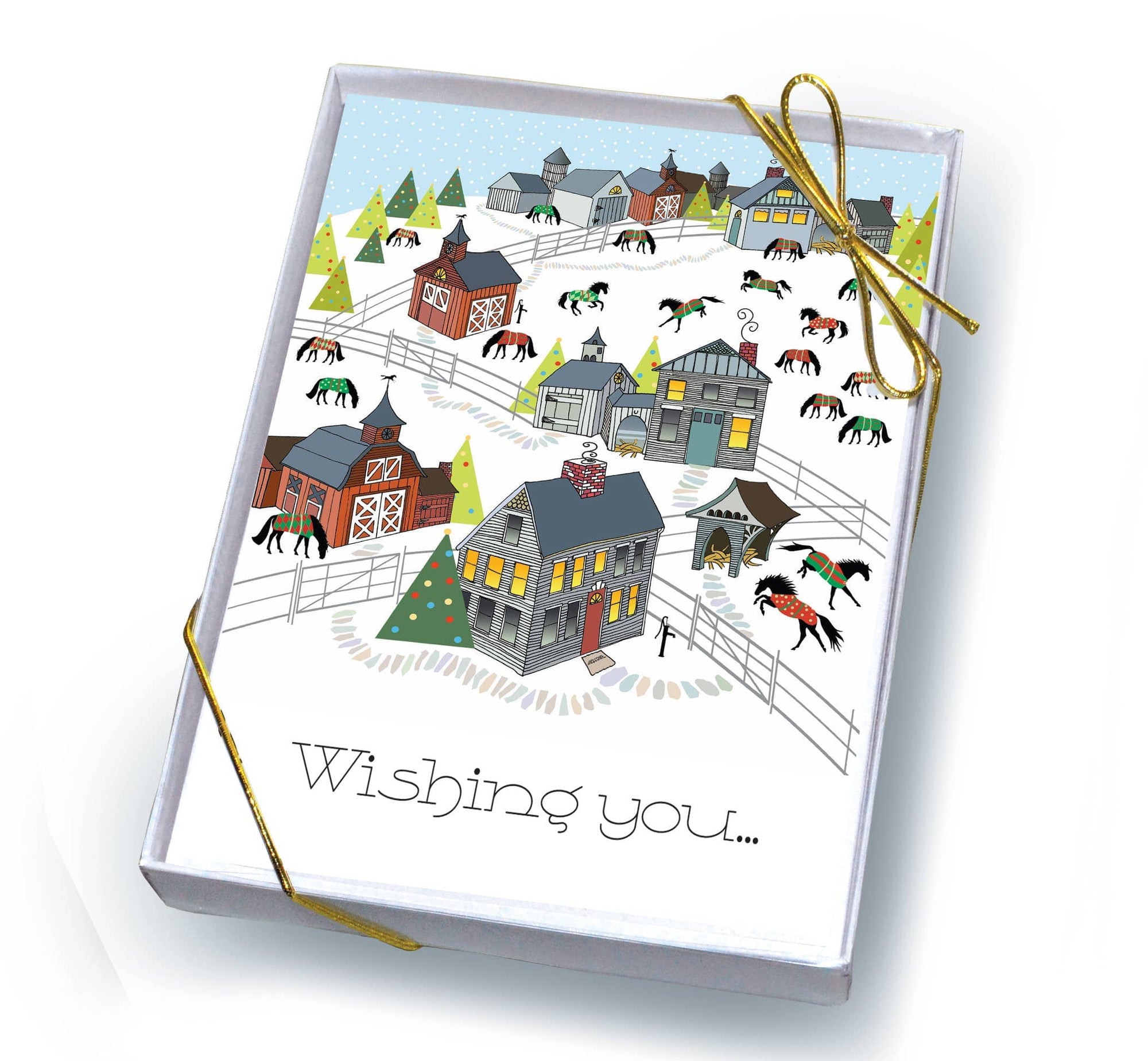 Horse Hollow Press - Horse Boxed Christmas Cards / New England Scene/ 8 Holiday