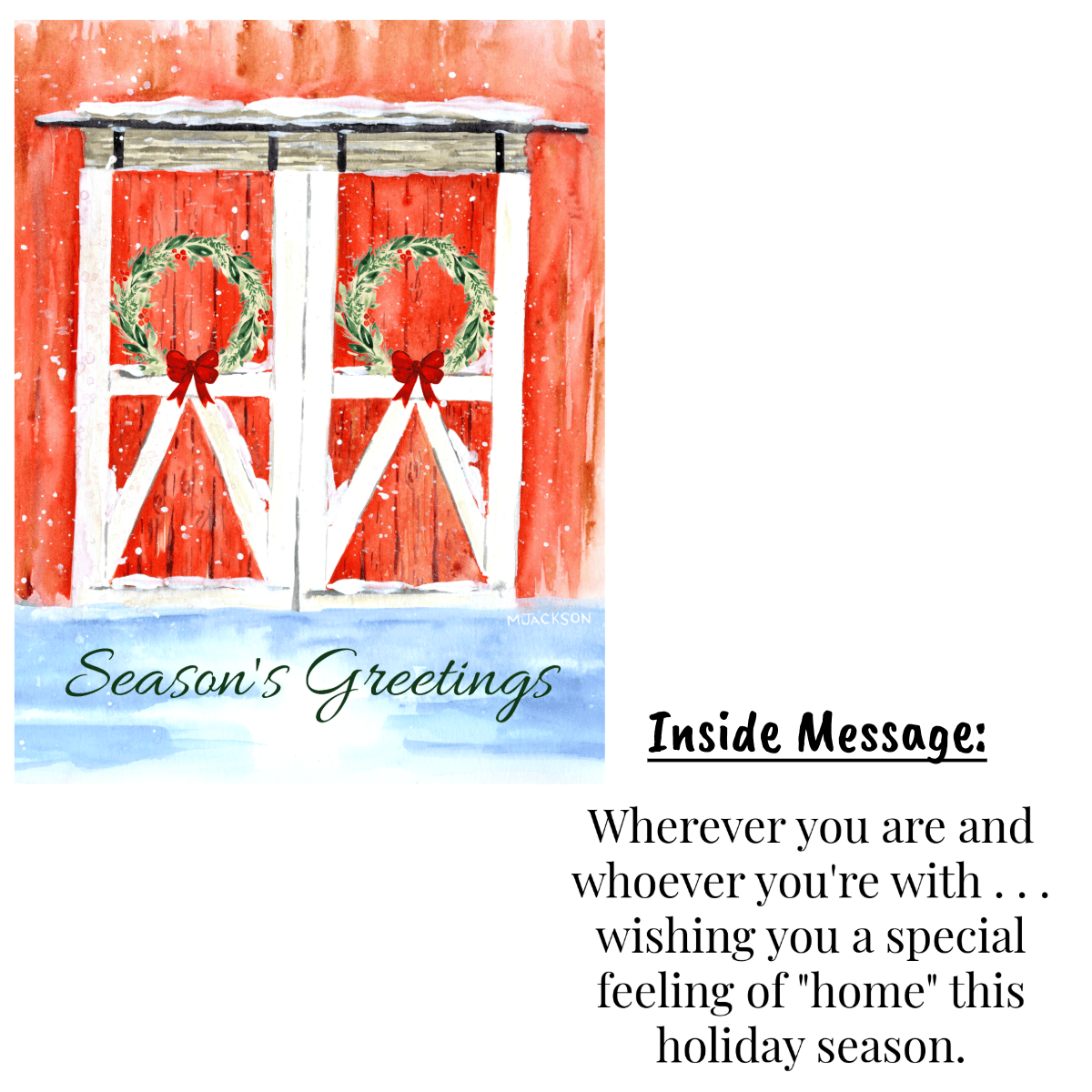 Forever Caroline - Holiday Greeting Card w/ Farmhouse Art and Inside Message