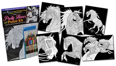 Horse Hollow Press - Pretty Horses Coloring Kit w/ 24-Colored Pencils - Exceptional Equestrian