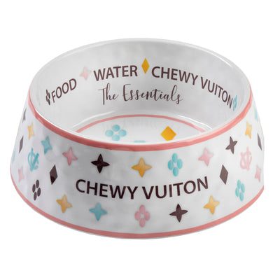 Haute Diggity Dog - White Chewy Vuiton Dog Bowl - 3 Sizes!! Dog Food Bowl - Exceptional Equestrian