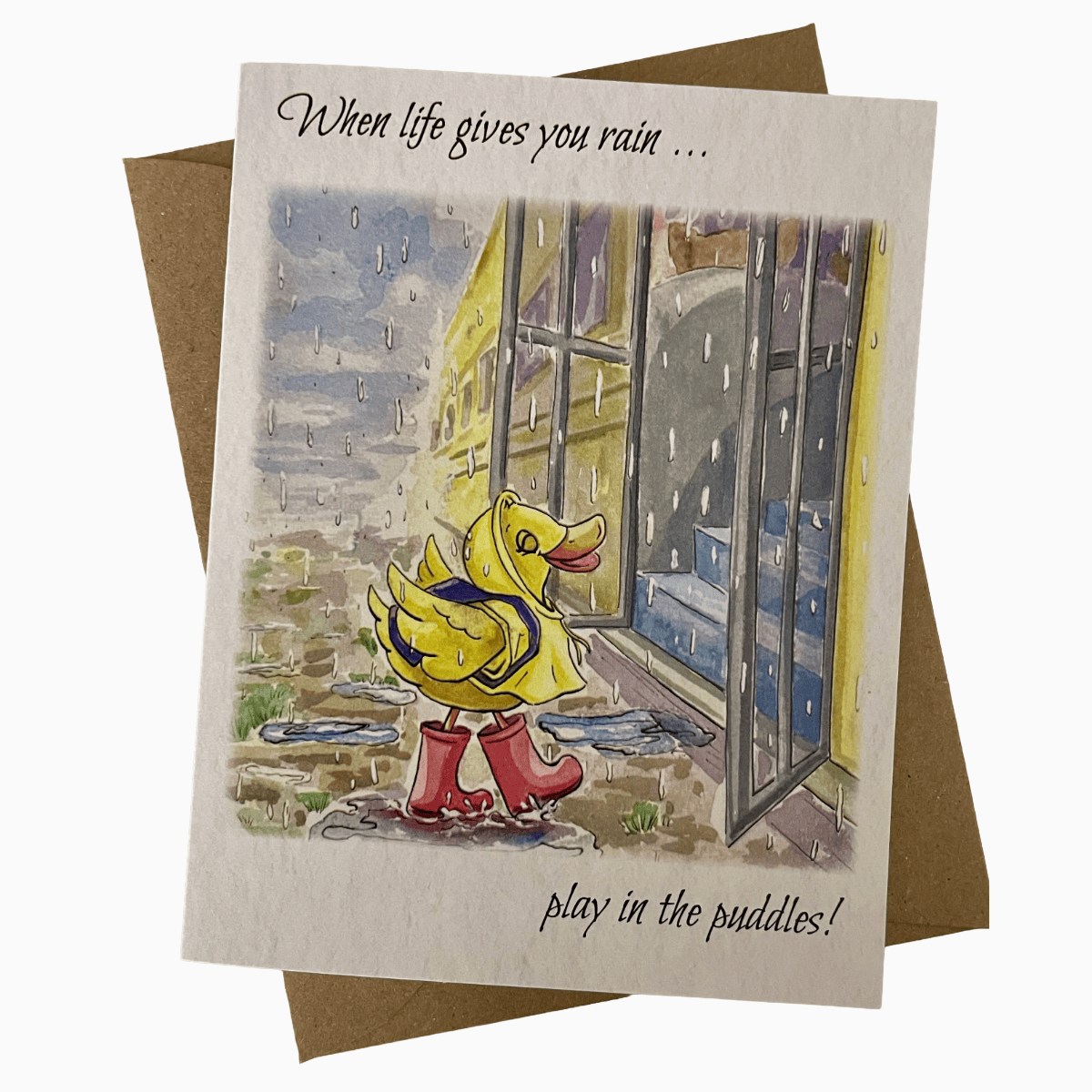 Forever Caroline - Yellow Duck in Red Boots Note Card w/ Inspirational Message